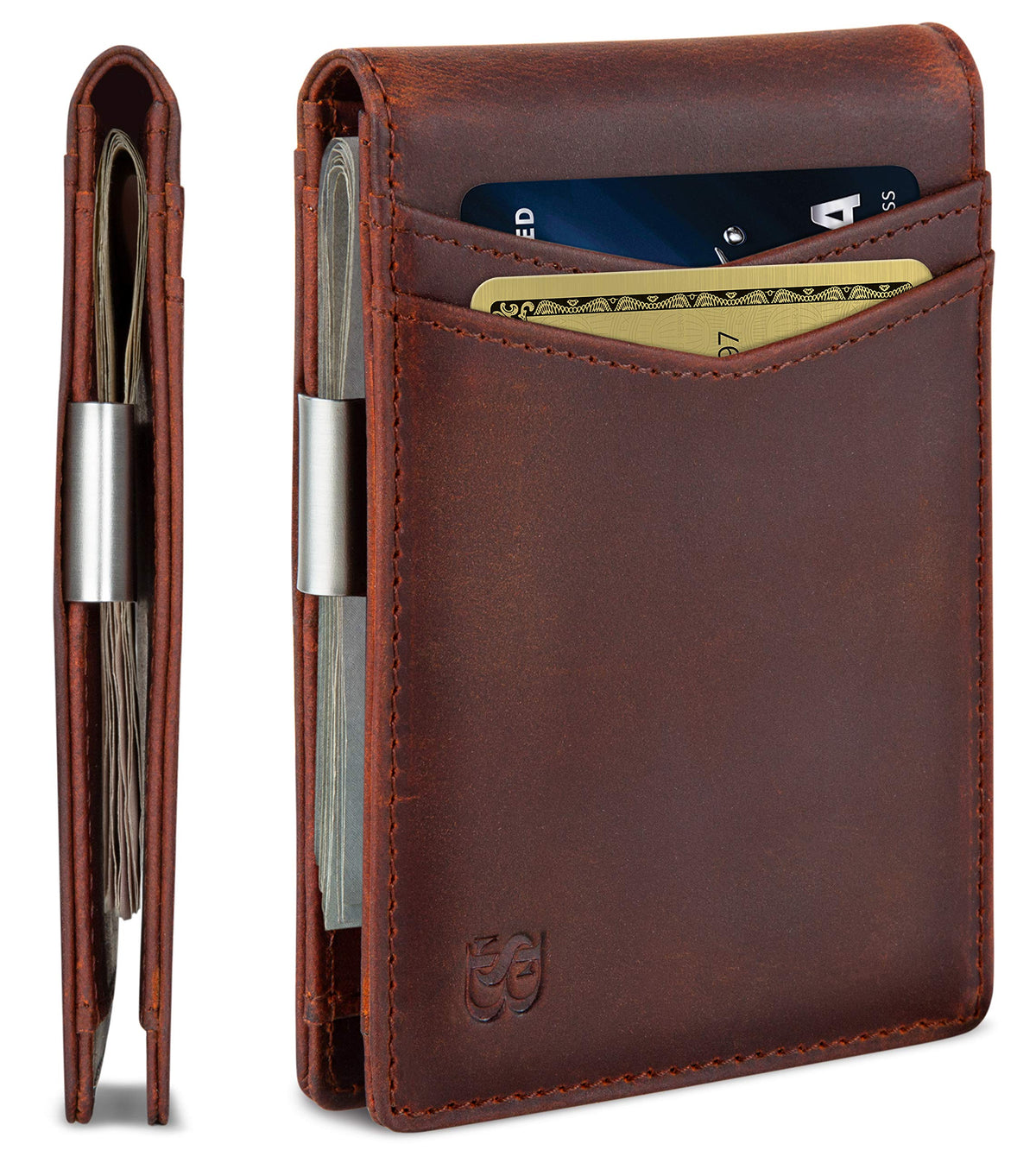 SERMAN BRANDS Money Clip Wallet - Mens Wallets slim Front Pocket RFID Blocking Card Holder Minimalist Mini Bifold
