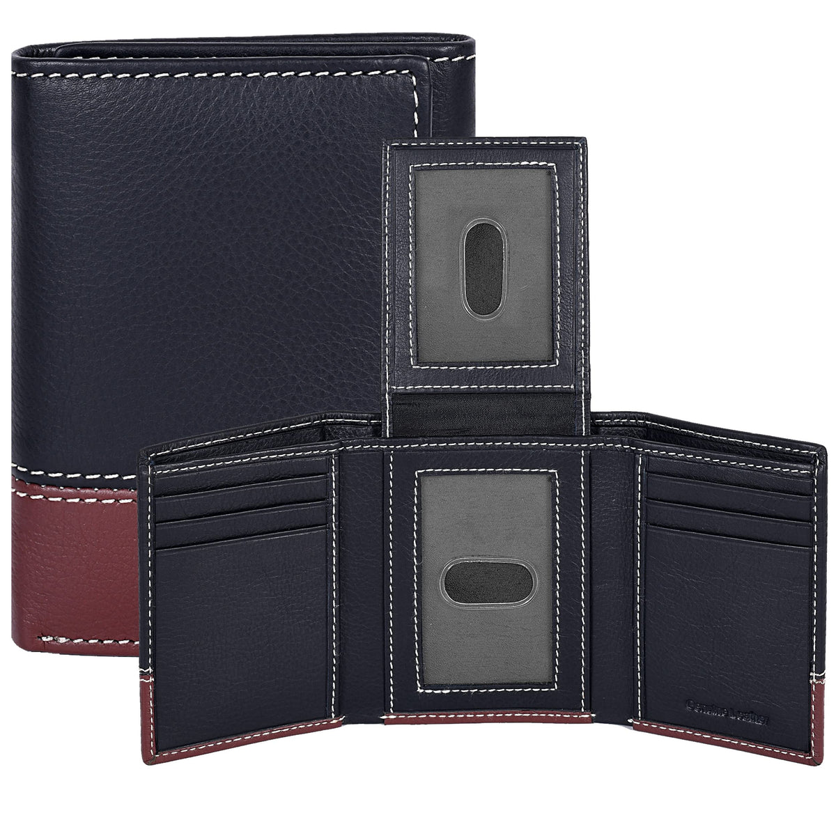 Real Leather Mens Trifold Wallet - RFID Slim Minimalist Front Pocket Gift