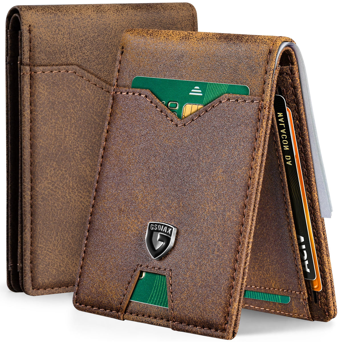 GSOIAX Slim Wallet for Men Rfid Blocking Leather Bifold Front Pocket Carbon Fiber Men's Money Clips Credit Card Holder With Gift Box