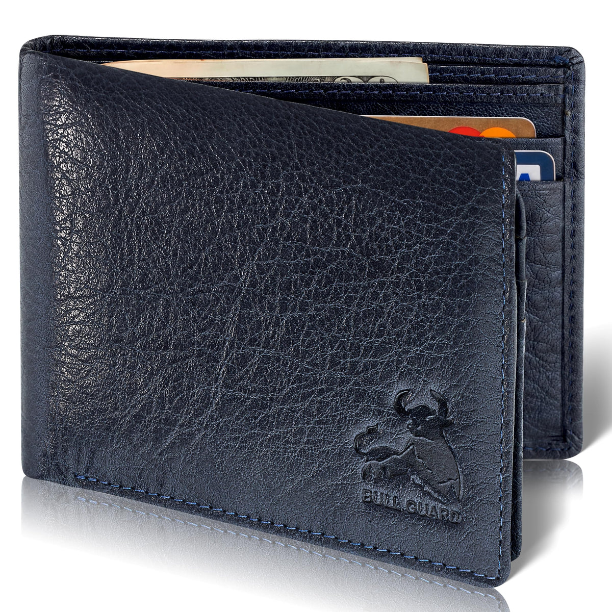 BULL GUARD RFID Blocking Bifold Mens Wallet Premium Top Grain Leather Brown Extra Capacity Wallet for Men Genuine Leather Western Brown, 11+ Cards, Flip Up ID Window, Gift For Men in Nice Gift Box